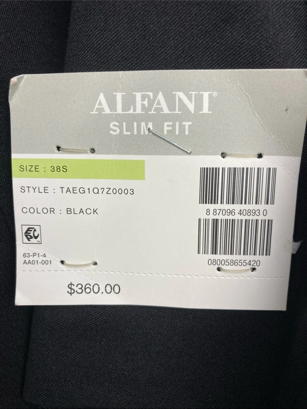 Alfani Mens Slim fit 2-pc Tuxedo Suit Jacket Blazer 38S Black Solid Pants 31W 30